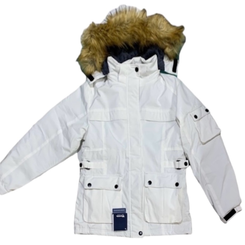 WantDo White Faux Fur Winter Jacket Size Small